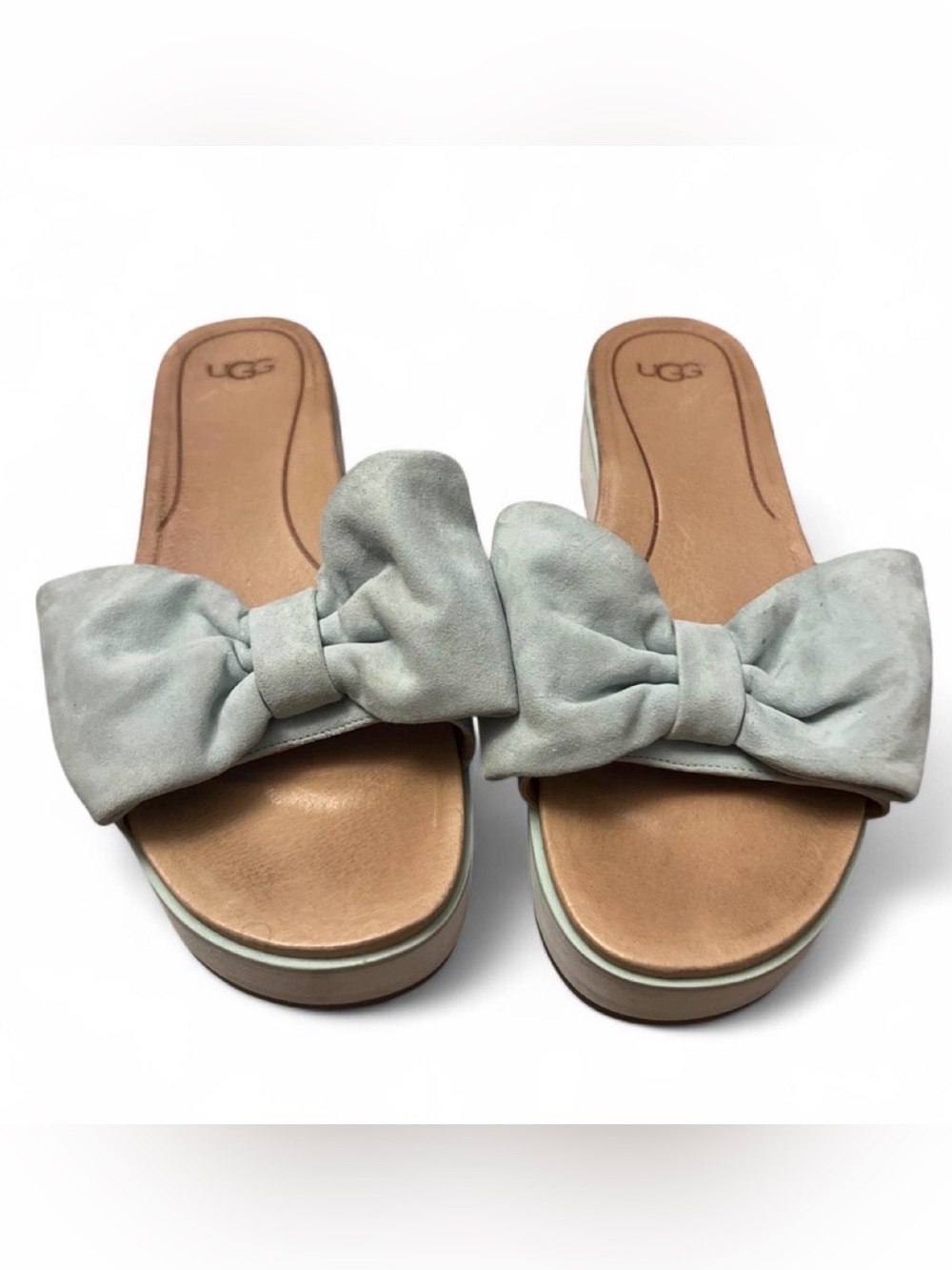 UGG Treadlight Pale Blue Bow Slide Clogs Women’s Size 12 Boho Cottagecore Summer - Picture 2 of 8